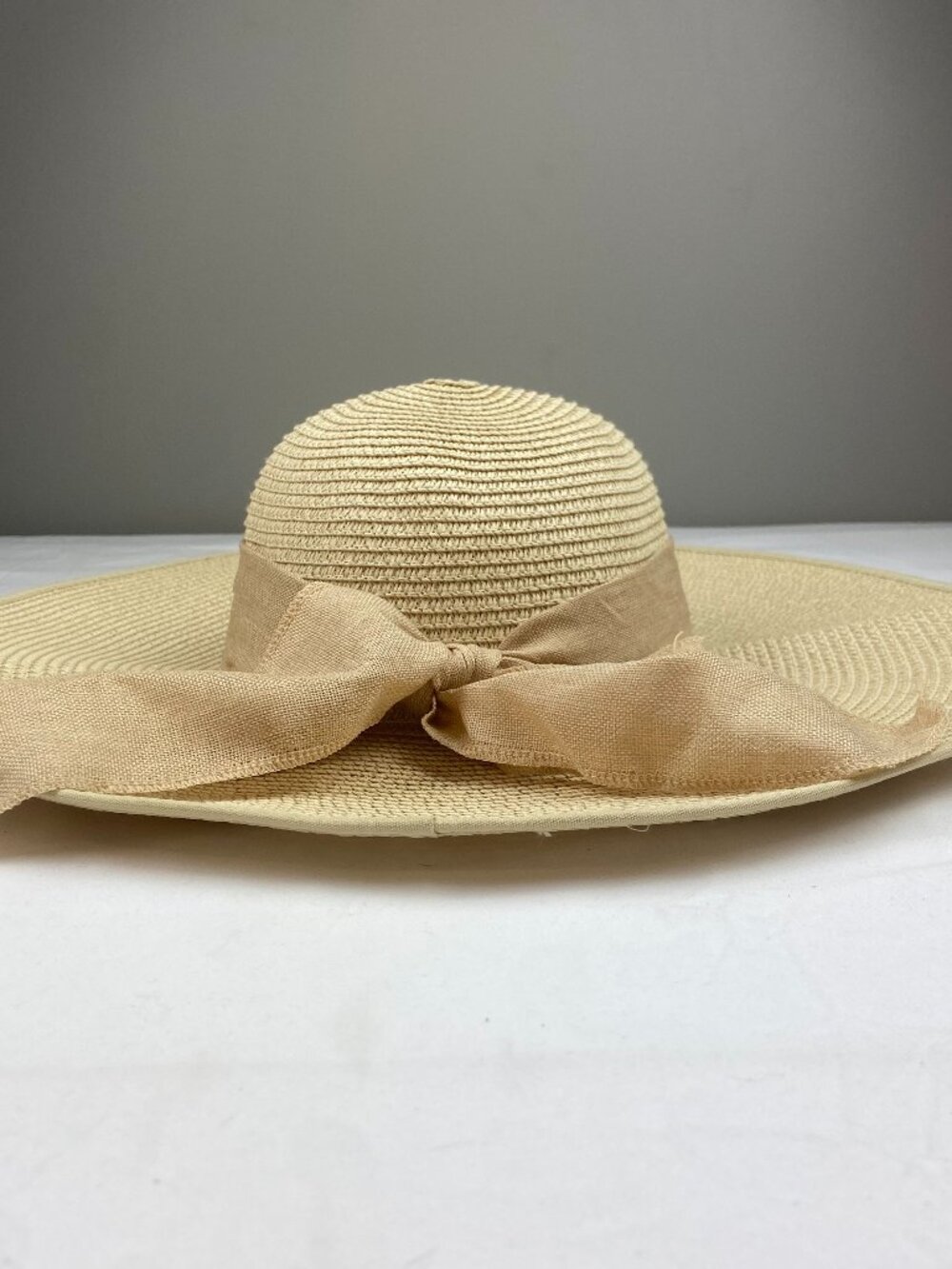 Straw Floppy Sun Hat With Burlap Bow Summer Coastal One Size Fits All
